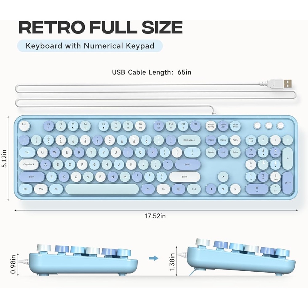 Computer Keyboard Wired USB Plug Retro Typewriter Keyboard Full Size new - Picture 7 of 7
